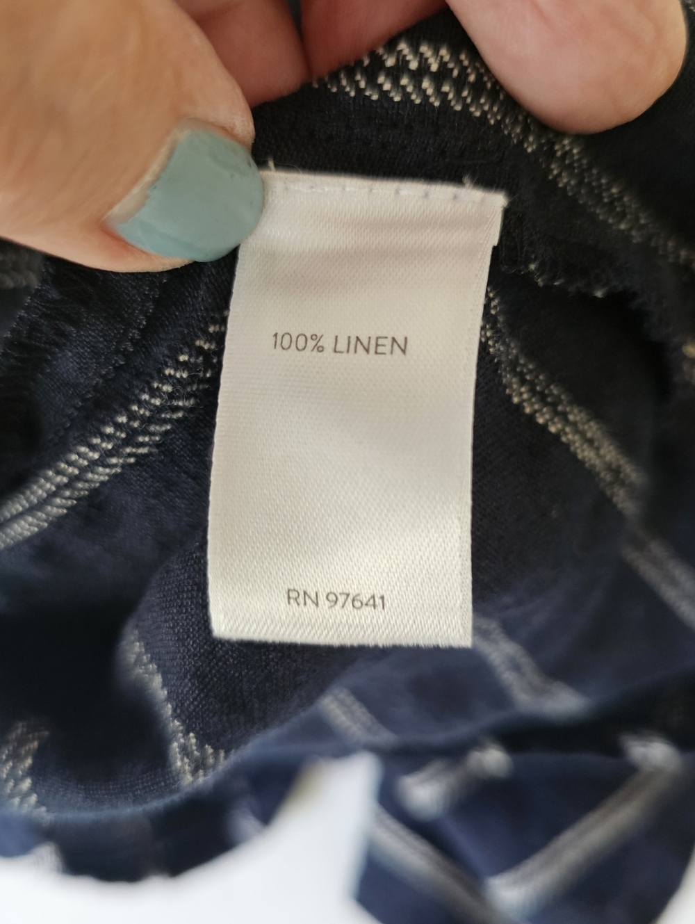 J Jill Love Linen Dress Size S Navy White Stripe Button Front V Neck Loose Fit - Picture 12 of 12